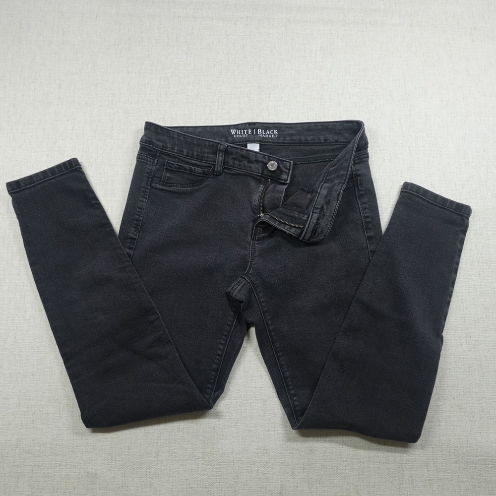 White House Black Market Jeans Womens Size M Mid Rise Skinny Leg Charcoal Wash - Picture 11 of 12